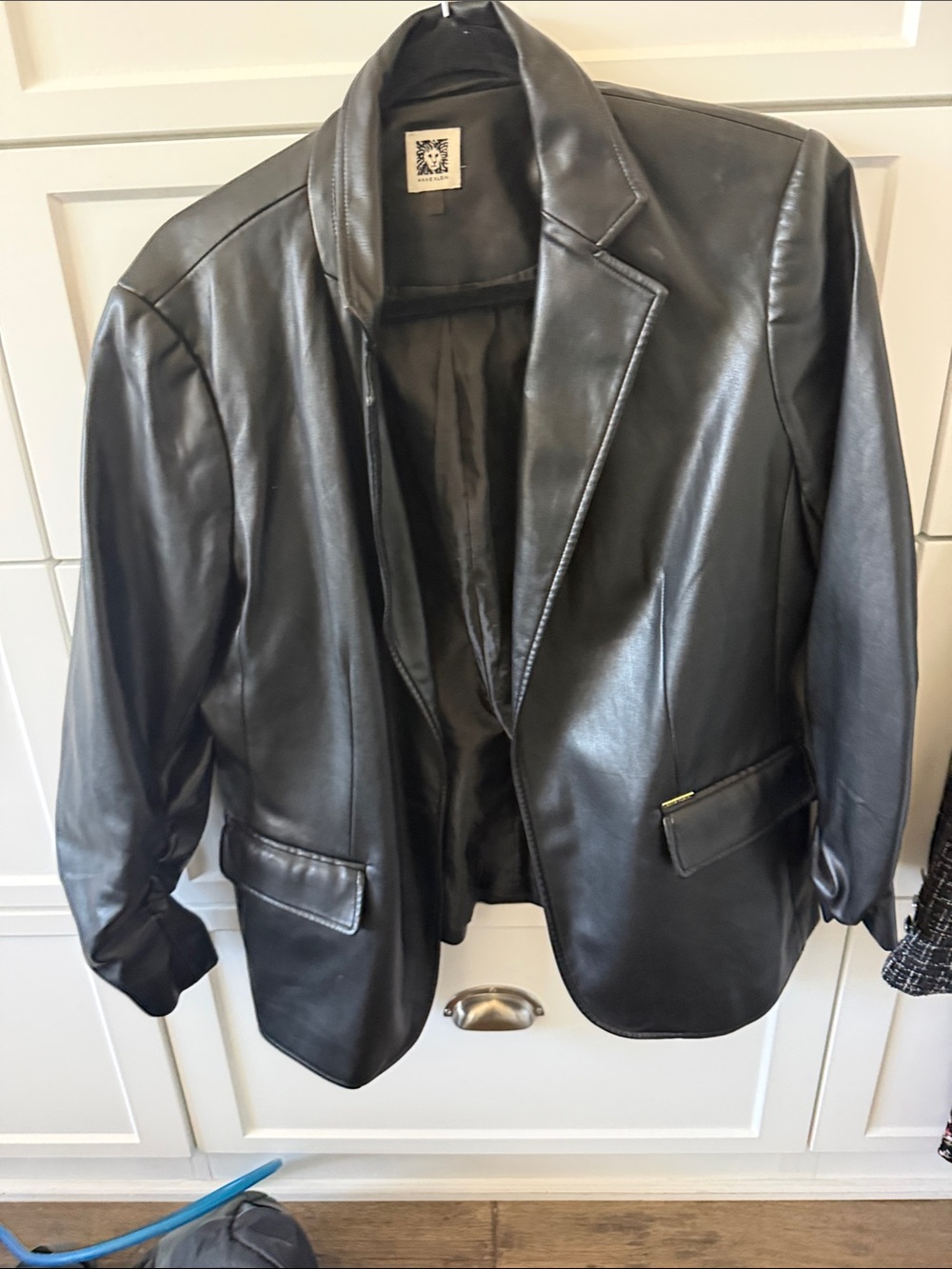 Feux-Black Leather Blazer Jacket
